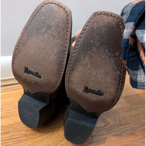 Loredo Western Brown Leather Cowboy Boots with Embroidered Design Square Toe - Picture 10 of 12